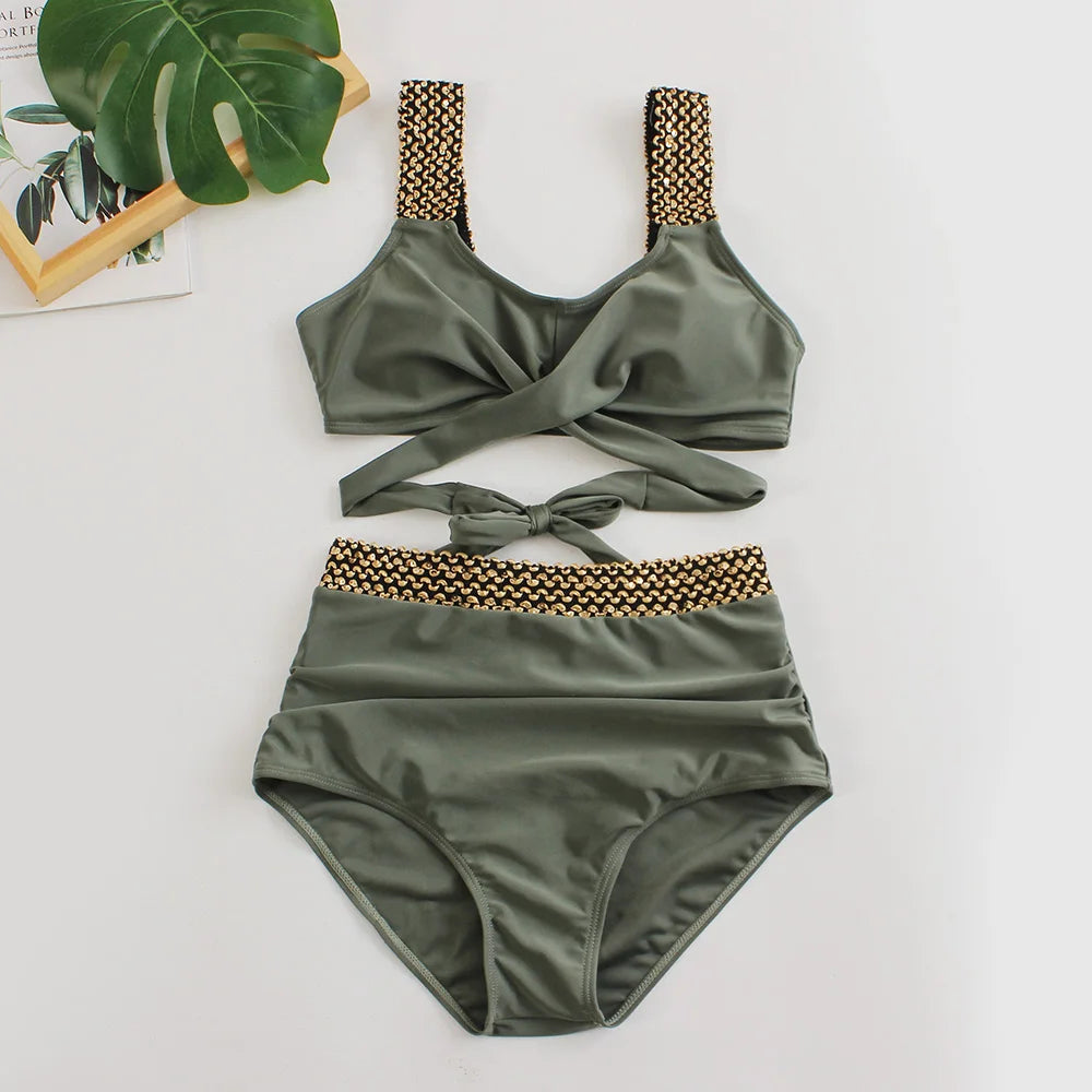 Cross High Waist Bikinis Women Black Swimwear Solid Swimsuit Female Beachwear Summer Bathers Bathing Suit Swimming
