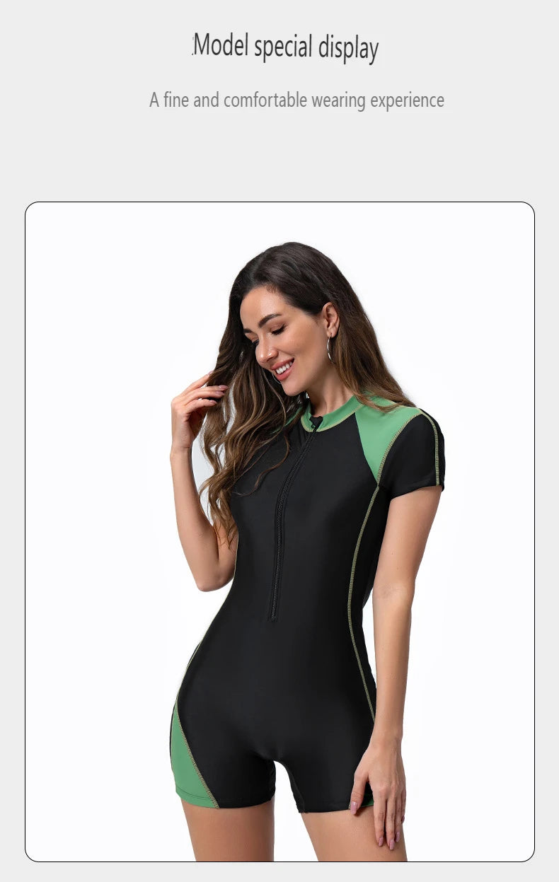 Zippper One Piece Swimsuits Women Print Party Surfing Beachwear Female Summer Long Sleeve Bodysuit Swimwear