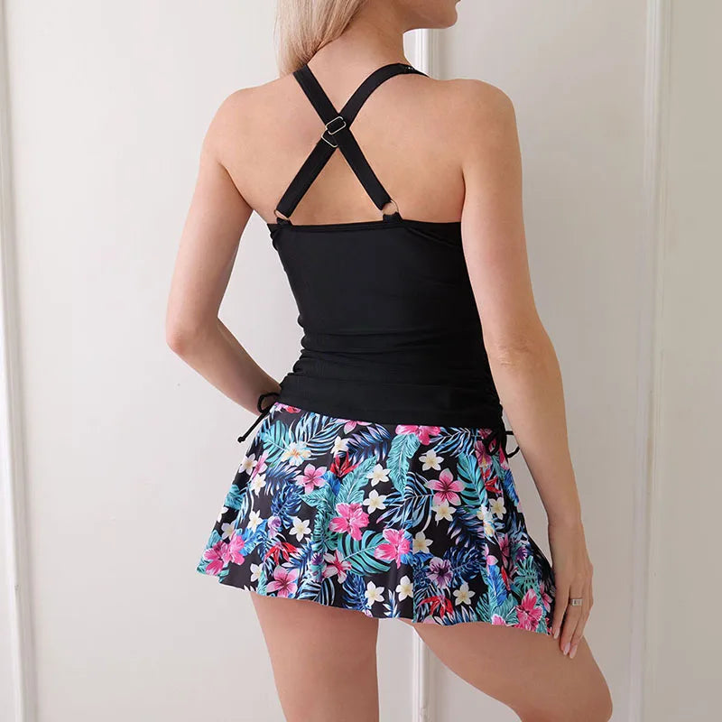 Two Pieces Swimsuit Women Beach Dress Printed Tankini Set Swimwear Female Sports Bathing Swimming Swim Suit Beachwear