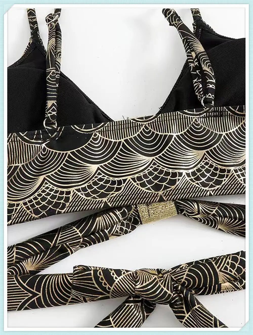 Metallic Stitch Strap Bikini Women Push Up Gold print Swimsuit Female High Waist Swimwear Bathers Bathing Suit Beachwear