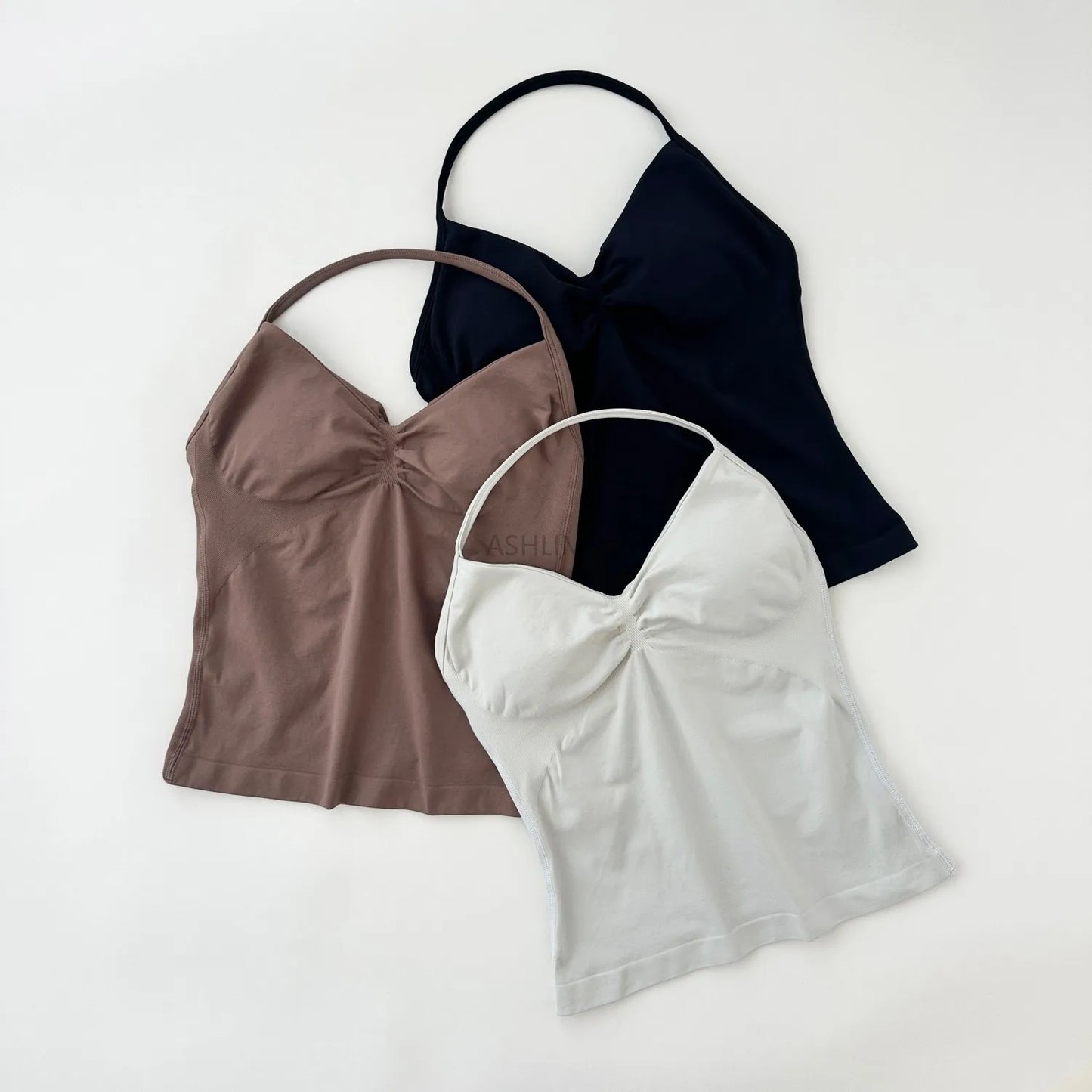 Longline Strappy Gym Top Backless Gym Clothes Women Scrunch Built-in Bra With Removable Cups Yoga Tank Tops