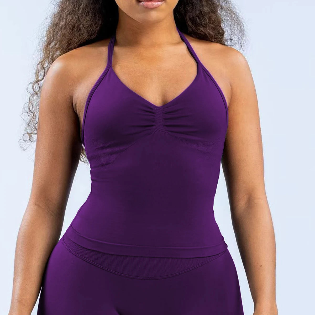 Longline Strappy Top Women Halterneck Yoga Top Shirts Seamless Workout Gym Top Fitness Sweatshirts Gym Clothing