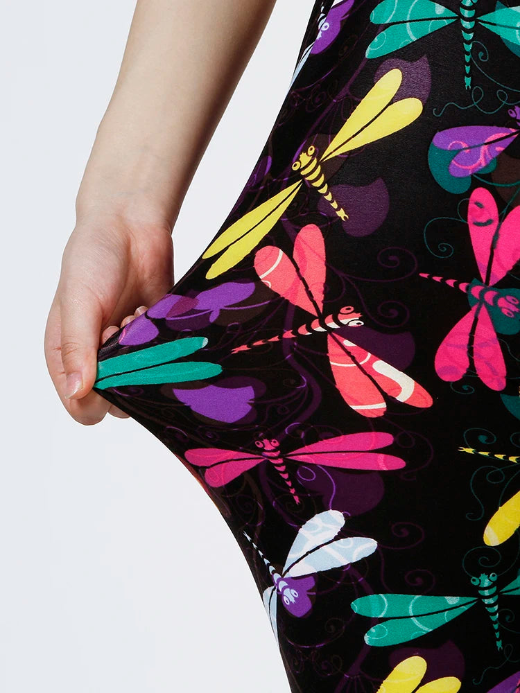 Colorful Dragonfly Printing Leggings Women Tights Gym Mujer Summer Female Capri Casual Ladies Pencil Pants S-2XL