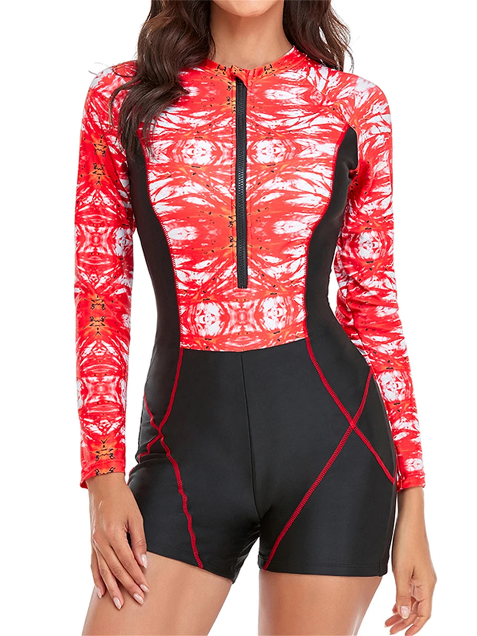 Surfing Swimwear Long Sleeve Print Swimsuit Women Zipper One Piece Rash guard Diving Clothes Female Bather Swimming Bodysuit