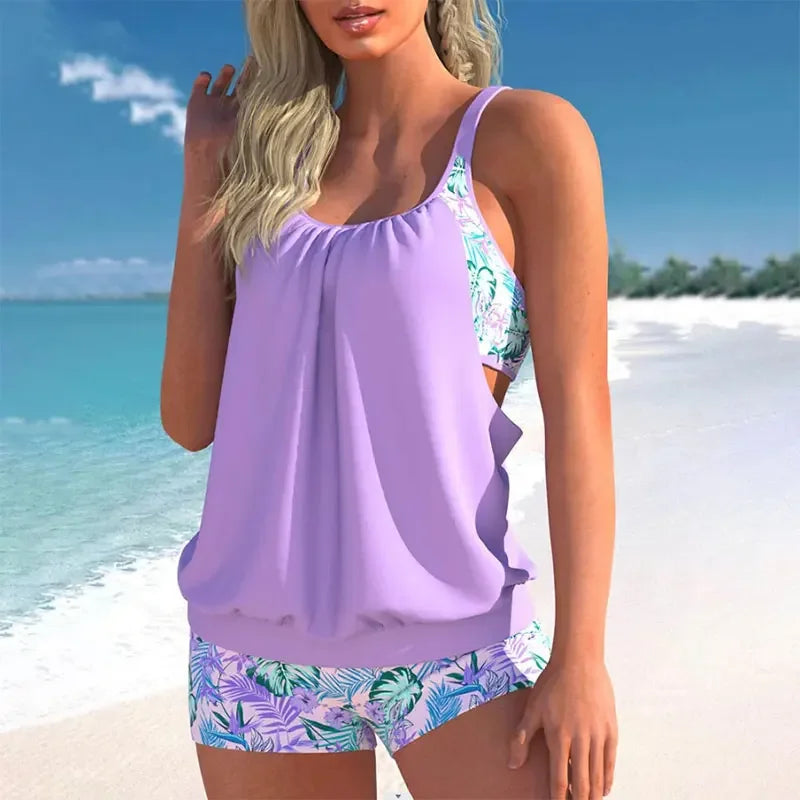 Women Two-piece Tankini Swimwear Printing High Waist Bikini Set Summer Swimsuit Beachwear Swimdress