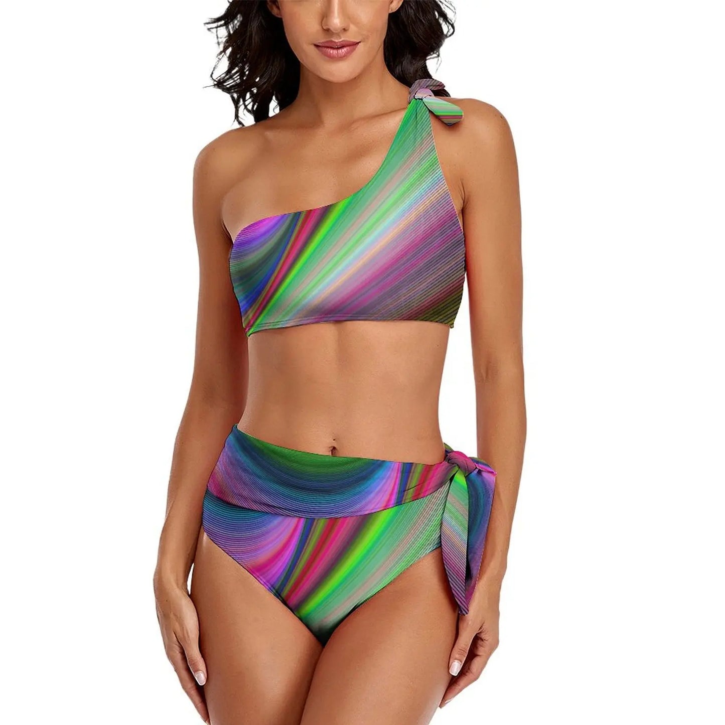 Retro Rainbow Bikinis Set Psychedelic Swirls Bikini Swimsuit High Waist Stylish Swimwear Beach 2 Pieces Feminine Bikinis