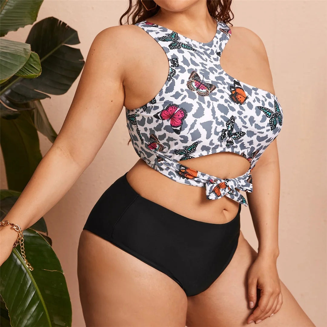 0XL - 4XL Printed Bikini Plus Size Large Size Swimwear Women Swimsuit Female Two-pieces Bikini set Bather Bathing Suit
