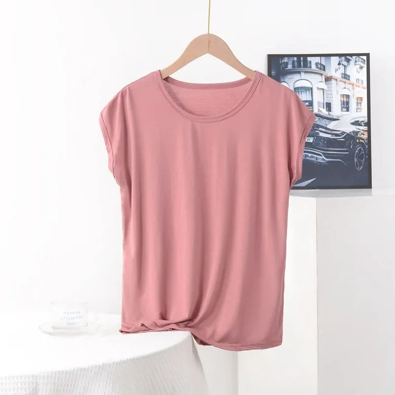 Plus size Summer women's Tshirt O-Neck Modal Loose T-shirt Solid color Simple Tee Tops XL to 8XL Bottoming Tshirts all match