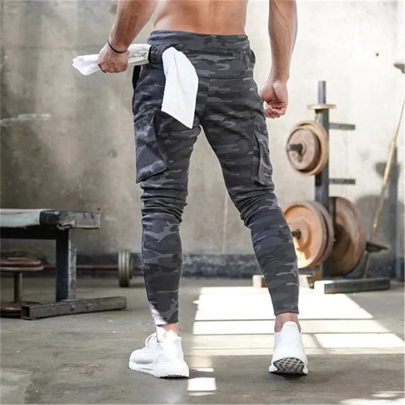 Sweatpants Men's Gym Fitness Pants Men's Running Jogging Training Tight Sports Cargo Pants Pocket Decoration
