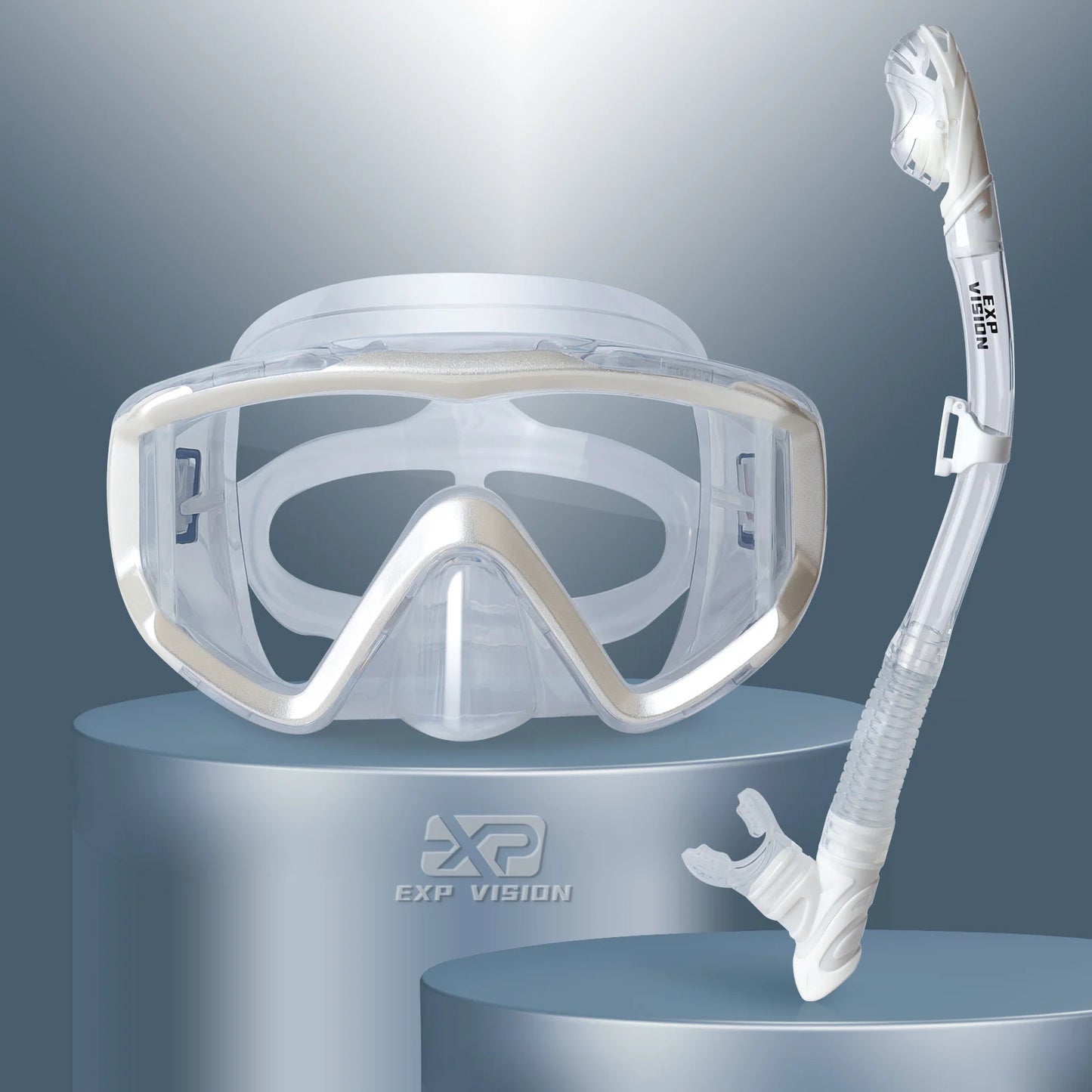 Dry Snorkel Set, Pano 3 Window Snorkel Mask, Anti-Fog Scuba Diving Goggle and Snorkel, Adult Snorkeling Swim Mask with PC Lens