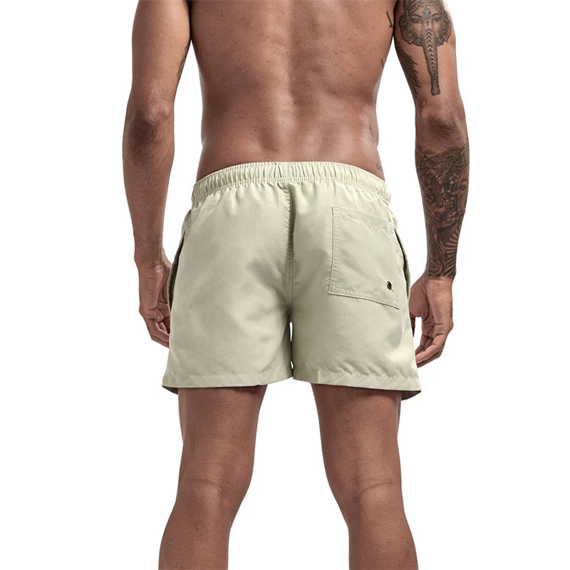 Mens Swim Trunks with Mesh Lining Side Pockets Solid Beach Shorts Quick Dry Lightweight Drawstring Board Shorts Summer Swimwear