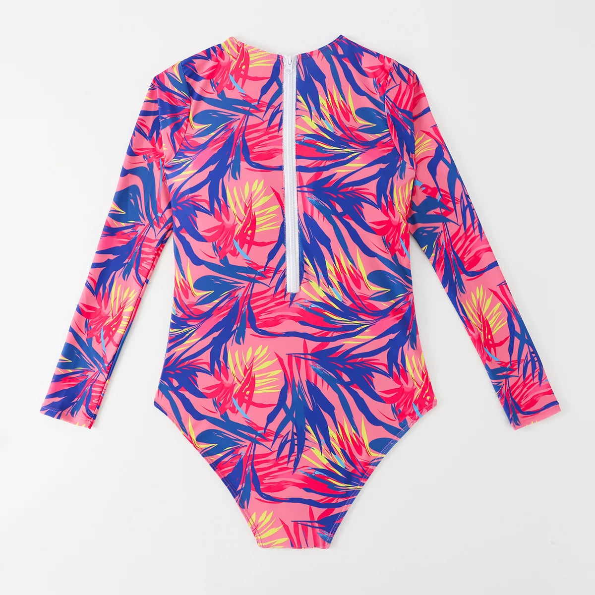 Floral One Piece Swimsuit Long Sleeve Zipper Swimwear Women Bathing Suit Beachwear Monokini Female Swim Surfing Suits