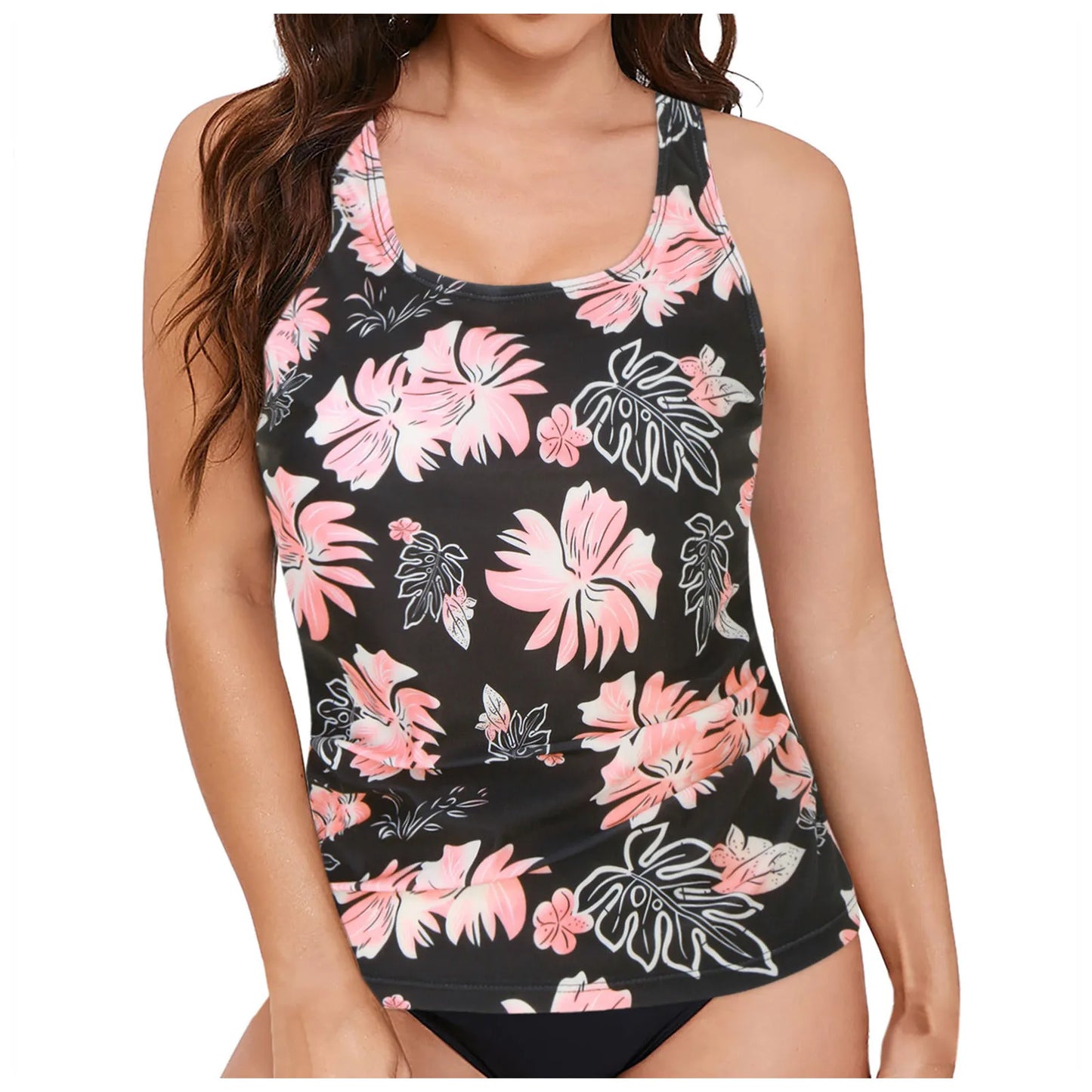 Women Vintage Tankini Swimwear Crew Neck Cover Tummy Underwire Full Coverage Push Up Bikini Top and Shorts for Holiday