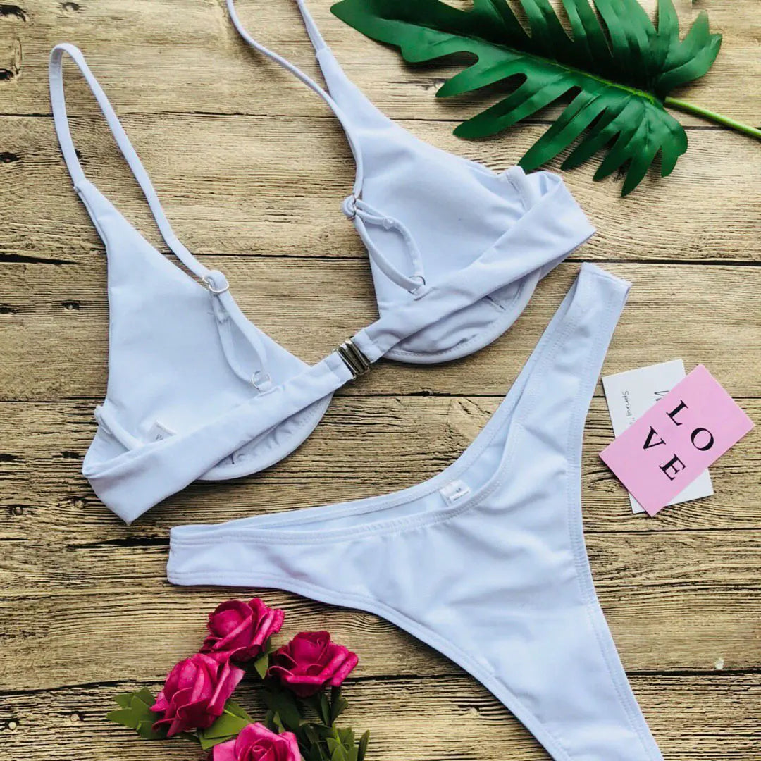 S - XL V-bar Underwired Bikini Female Swimsuit Women Swimwear Two-piece V shape Wire Bikini set Bather Bathing Suit Swim