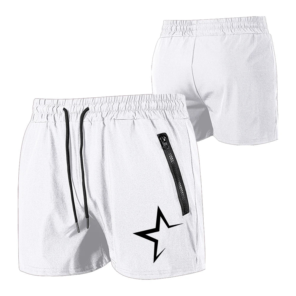 Men's Swimming Trunks with Double Zipper Pockets Summer Quick Dry Beach Shorts Star Print Gym Fitness Running Sport Shorts