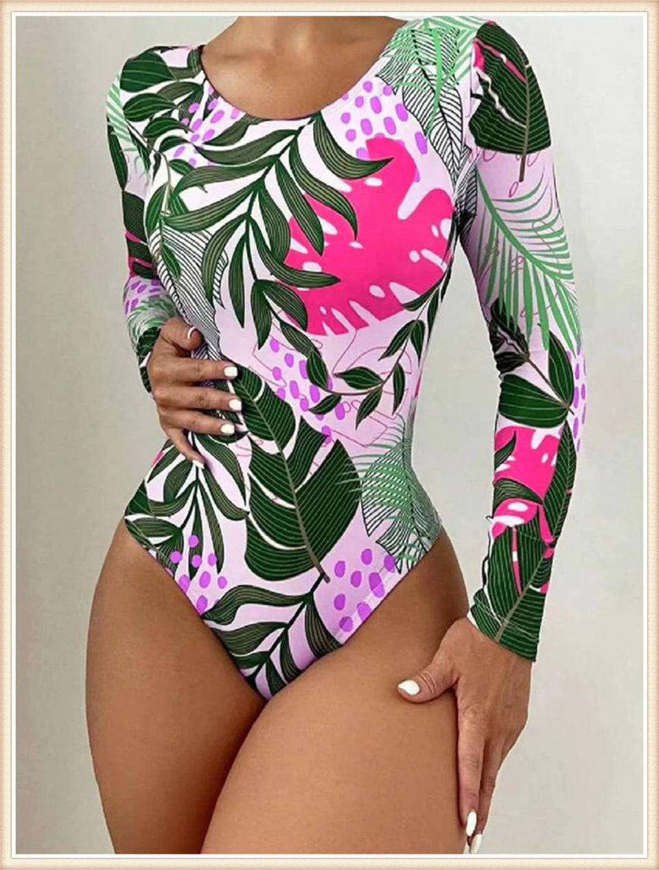 Surf Long Sleeve Swimsuit Women Back Cut Out One Piece Diving Clothes Swimwear Female Printed Bathing Swimming Bodysuit