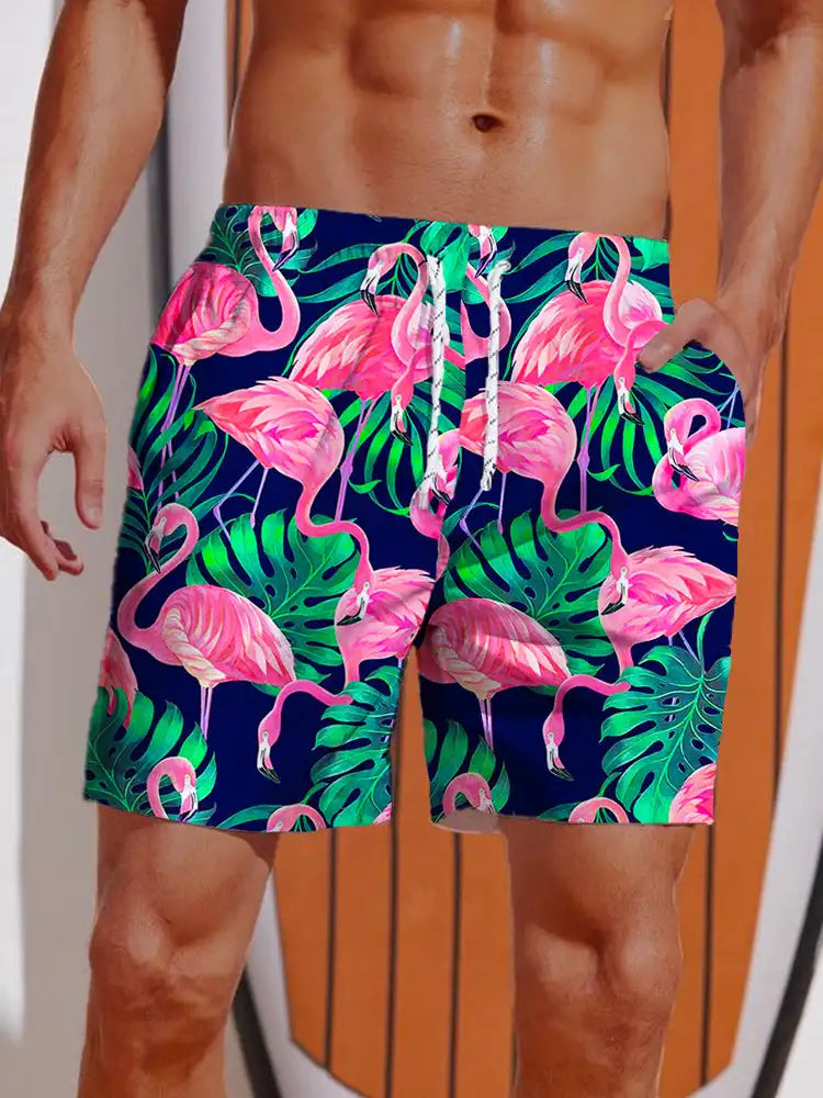 Summer 3D Printed Hawaiian Vacation Style Printing Shorts Men's Board Shorts Casual Swim Trunks Drawstring Breathable Short