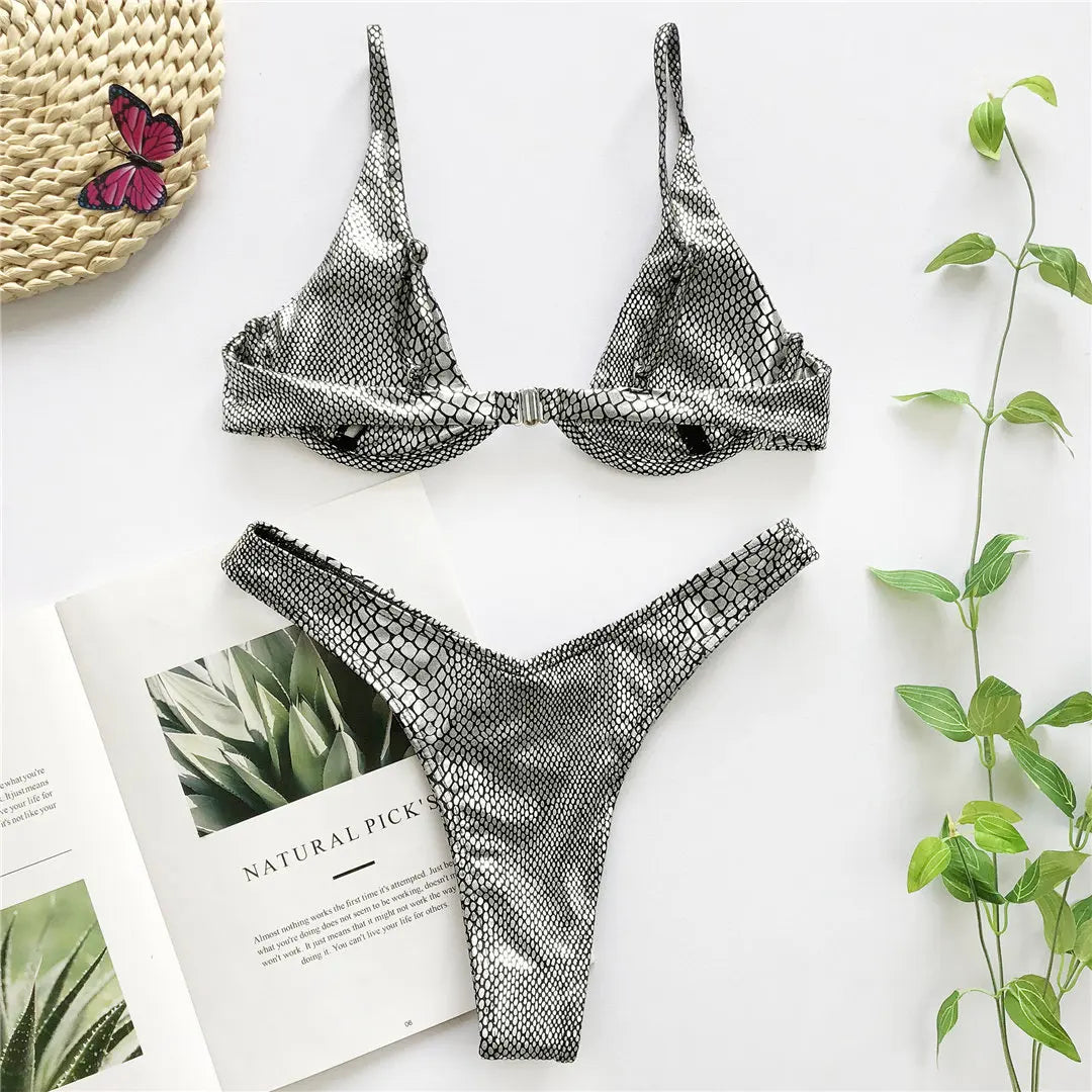 S - XL V-bar Underwired Bikini Female Swimsuit Women Swimwear Two-piece V shape Wire Bikini set Bather Bathing Suit Swim