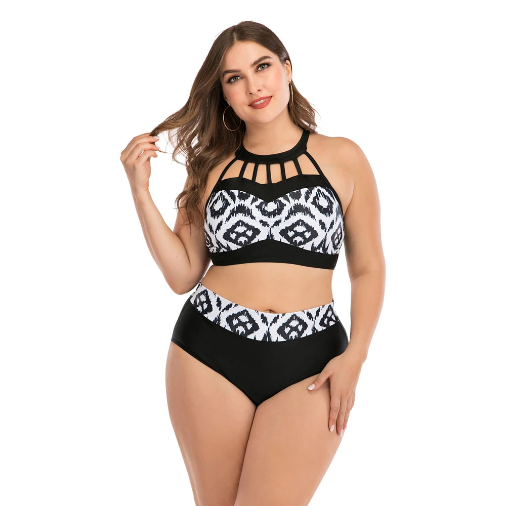 Black & White or Colour Designs Women High Waist Bikinis set Swimsuit Plus Size Swimwear New Swimming Suits Beachwear Swimwear
