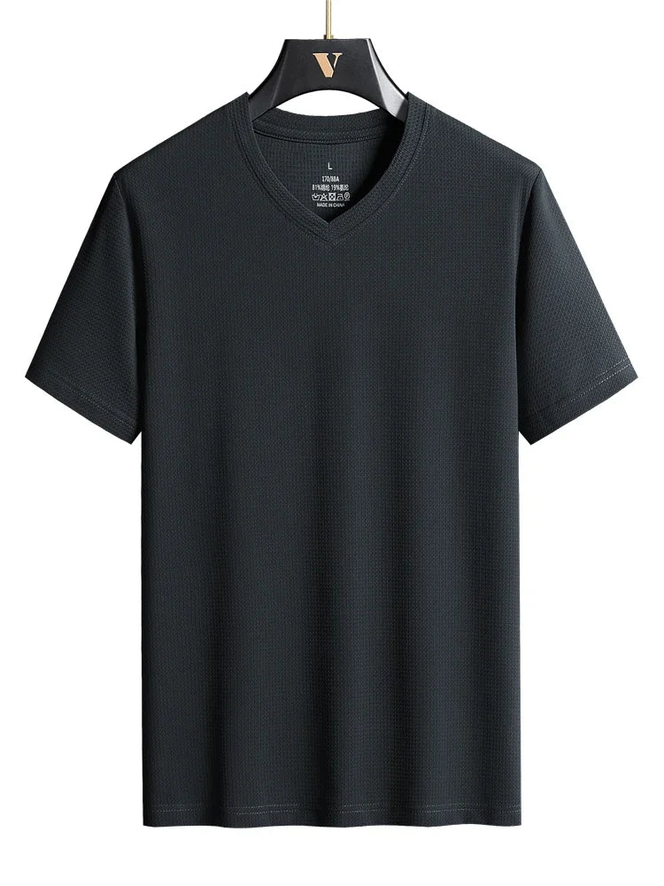 Plus Size 7XL 8XL 9XL Summer Workout V-Neck T Shirts For Men Moisture Wicking Athletic Men's Gym Jogging Performance T Shirts