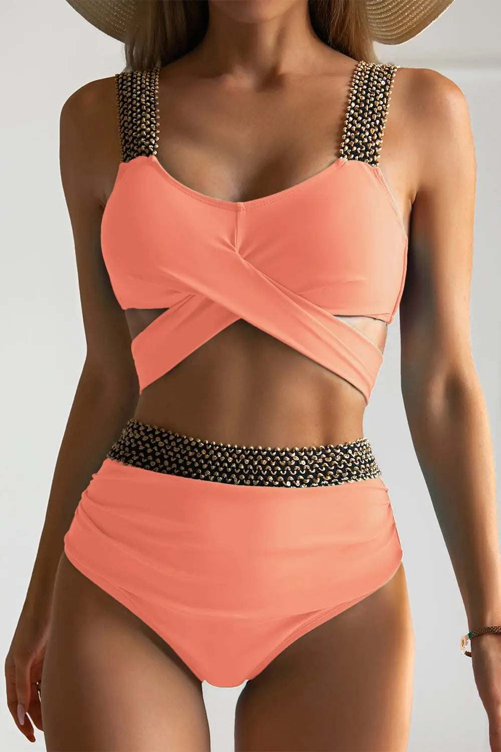 Cross High Waist Bikinis Women Black Swimwear Solid Swimsuit Female Beachwear Summer Bathers Bathing Suit Swimming