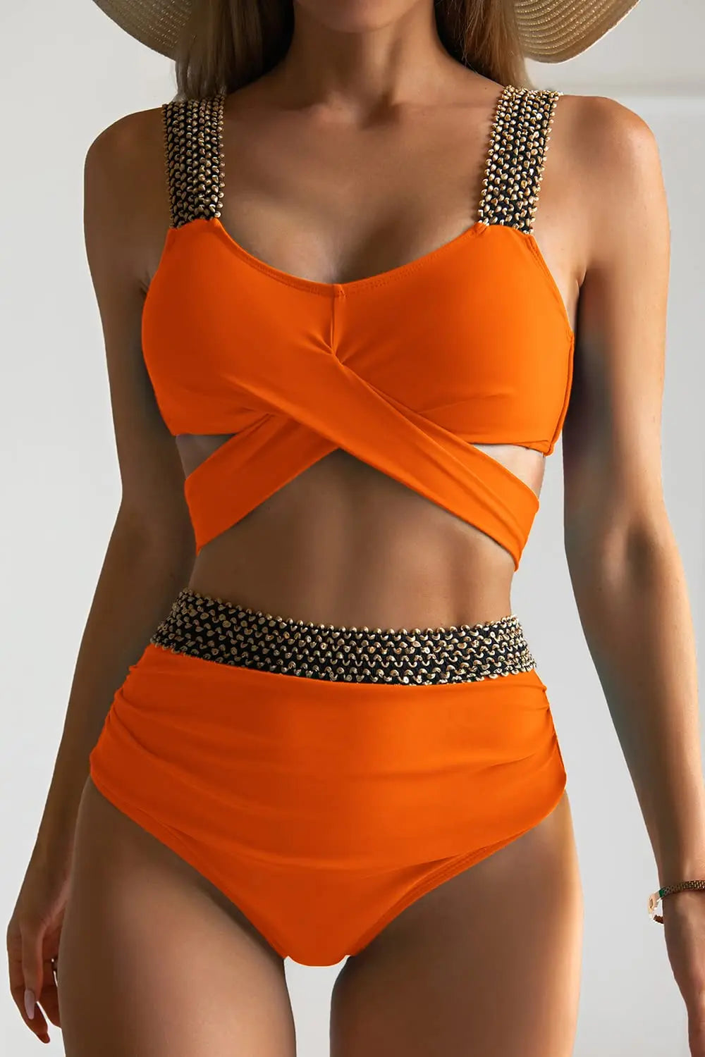 Cross High Waist Bikinis Women Black Swimwear Solid Swimsuit Female Beachwear Summer Bathers Bathing Suit Swimming