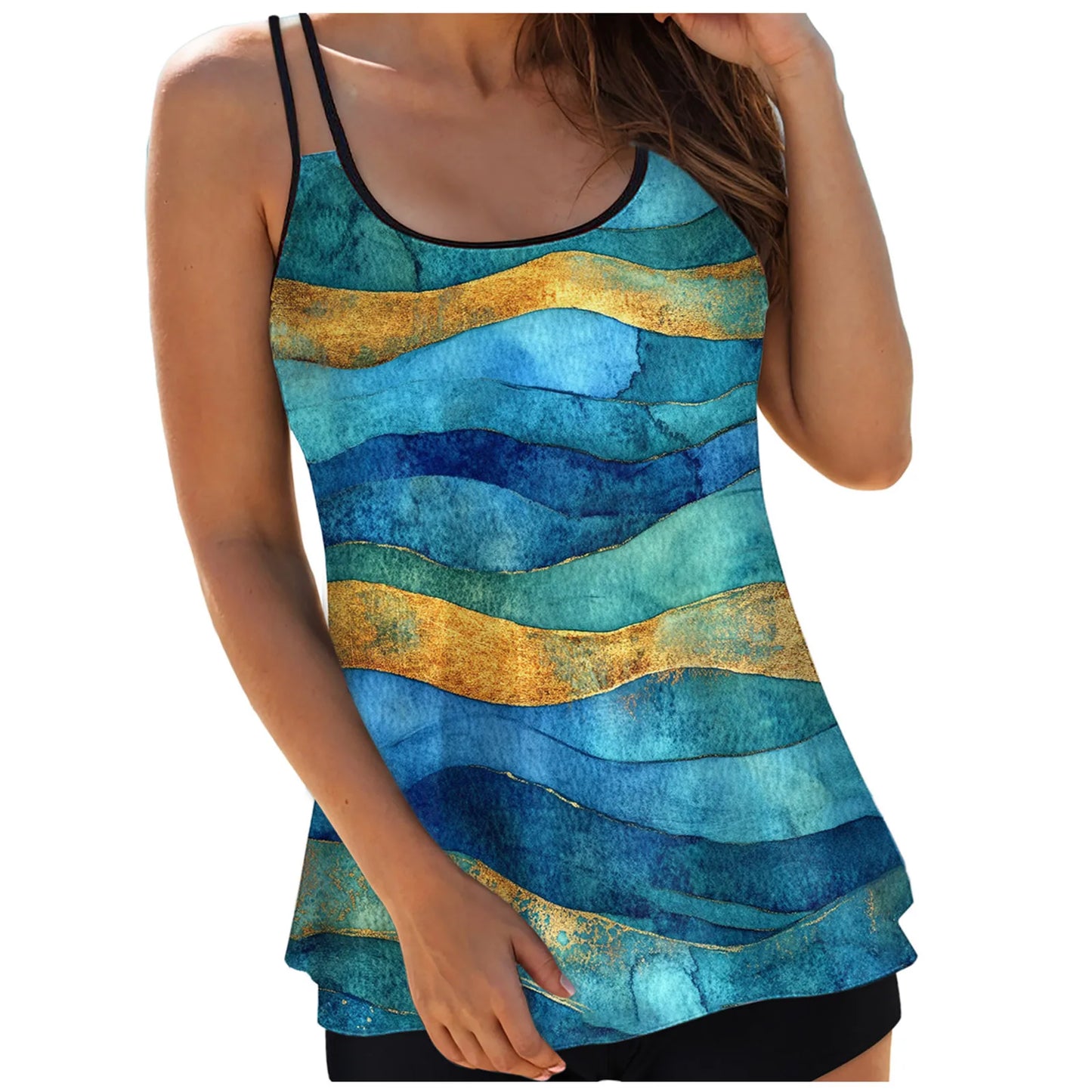 Swimwear Padded Bra Low Waisted Bikini Women'S Spaghetti Strap Tankini Top With Abstract Like Prints Women Women'S Bikinis