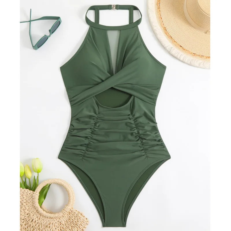 Net One Piece Swimsuits Closed Women's Swimwear Push Up For Swimming Wear Body Bathing Suits Beachwear Pool Bather