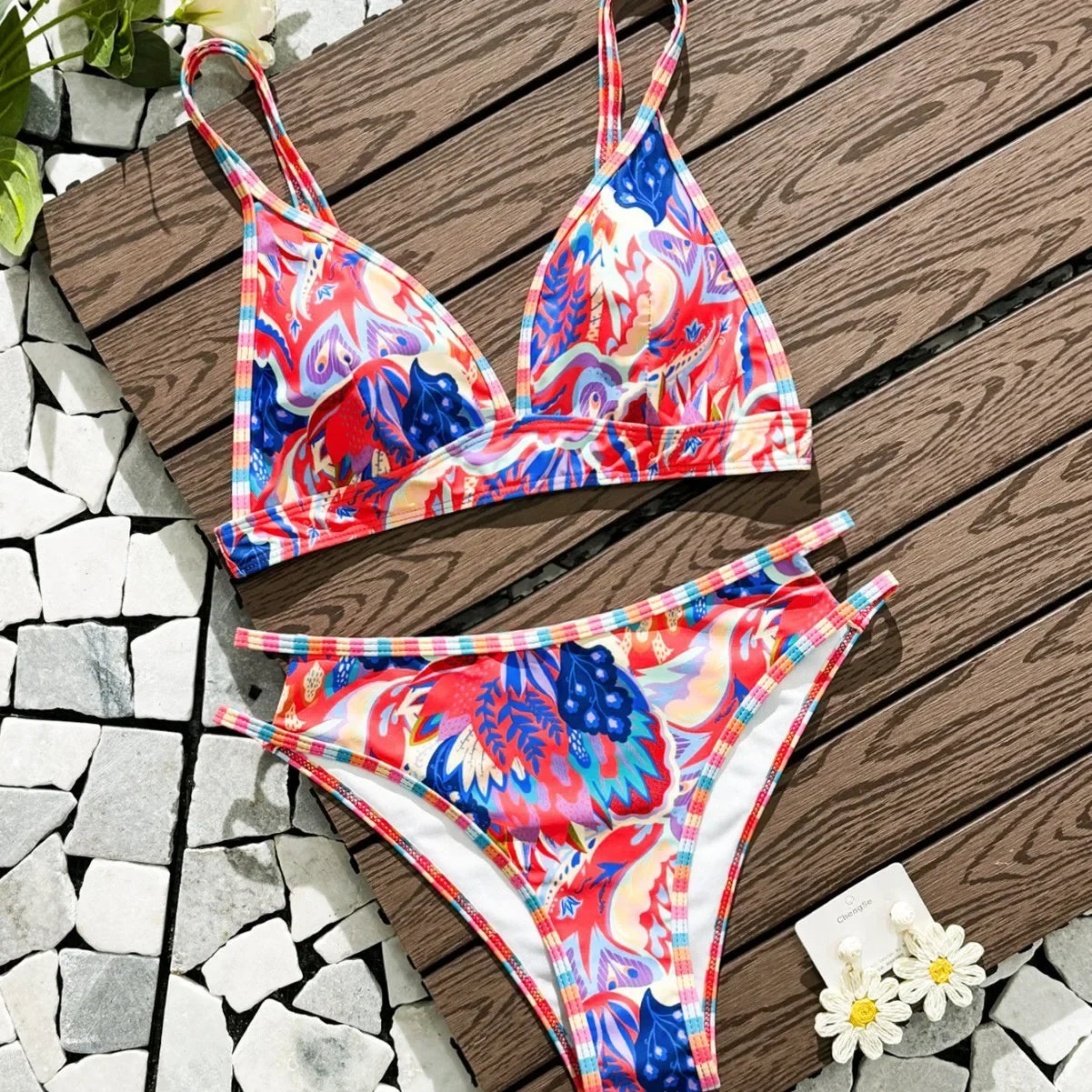 Women's Open-Back Binding Printed Bikini Swimwear Arrival From Europe And America Fashionable Beachwear