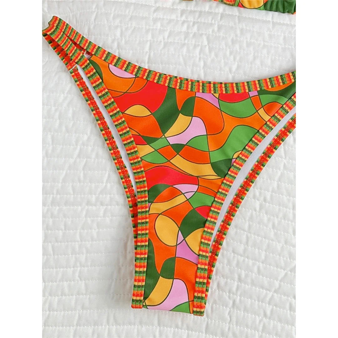 XS - L Printed High Leg Cut Padded Bikini Female Swimsuit Women Swimwear Two-pieces Bikini set Bather Bathing Suit Swim