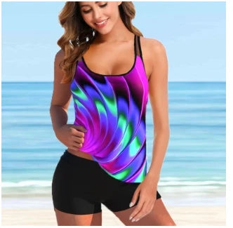 Neon Bright Colour Blues Teardrop Halter Women's Tankini Swimsuit Two Piece Bikini Set Beachwear S-5XL