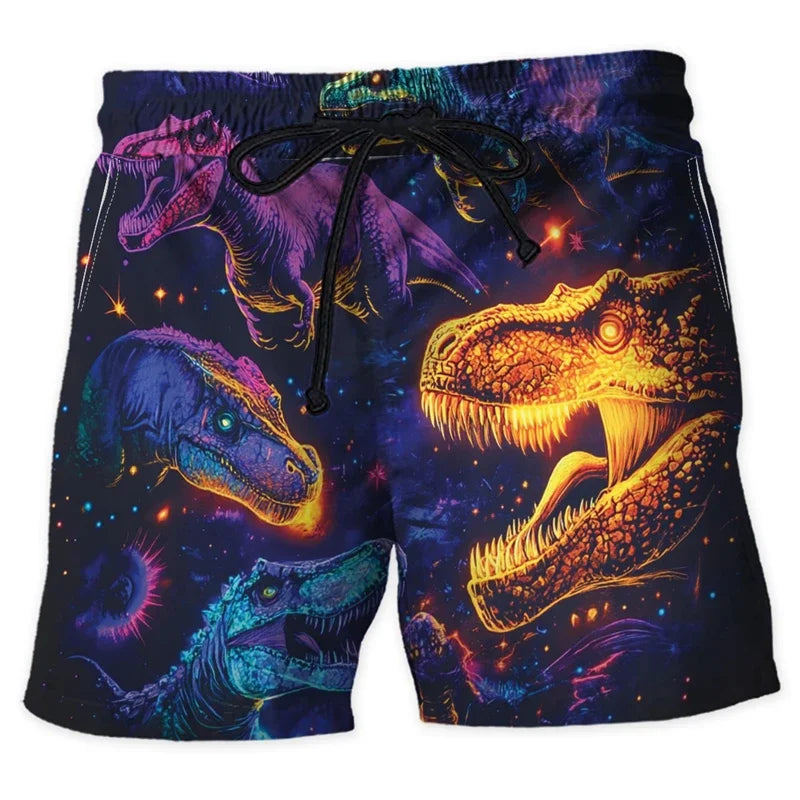 Neon Animal Graphic Beach Shorts, Men's Fashionable Summer Streetwear, 3D Printed Shorts, Cool Oversized Swimming Trunks