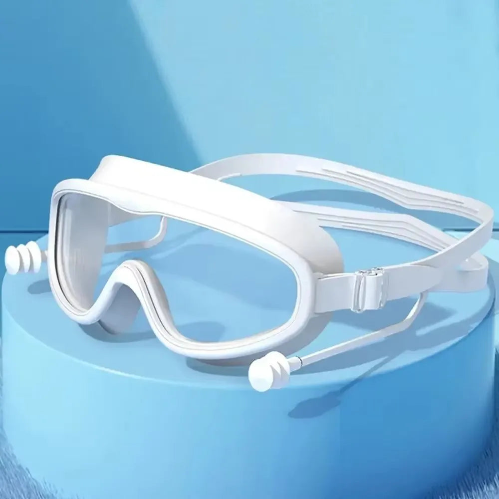 Outdoor Swim Goggles Large Frame Waterproof Anti-Fog UV Protection Glasses With Earplugs For 14 Years And Above