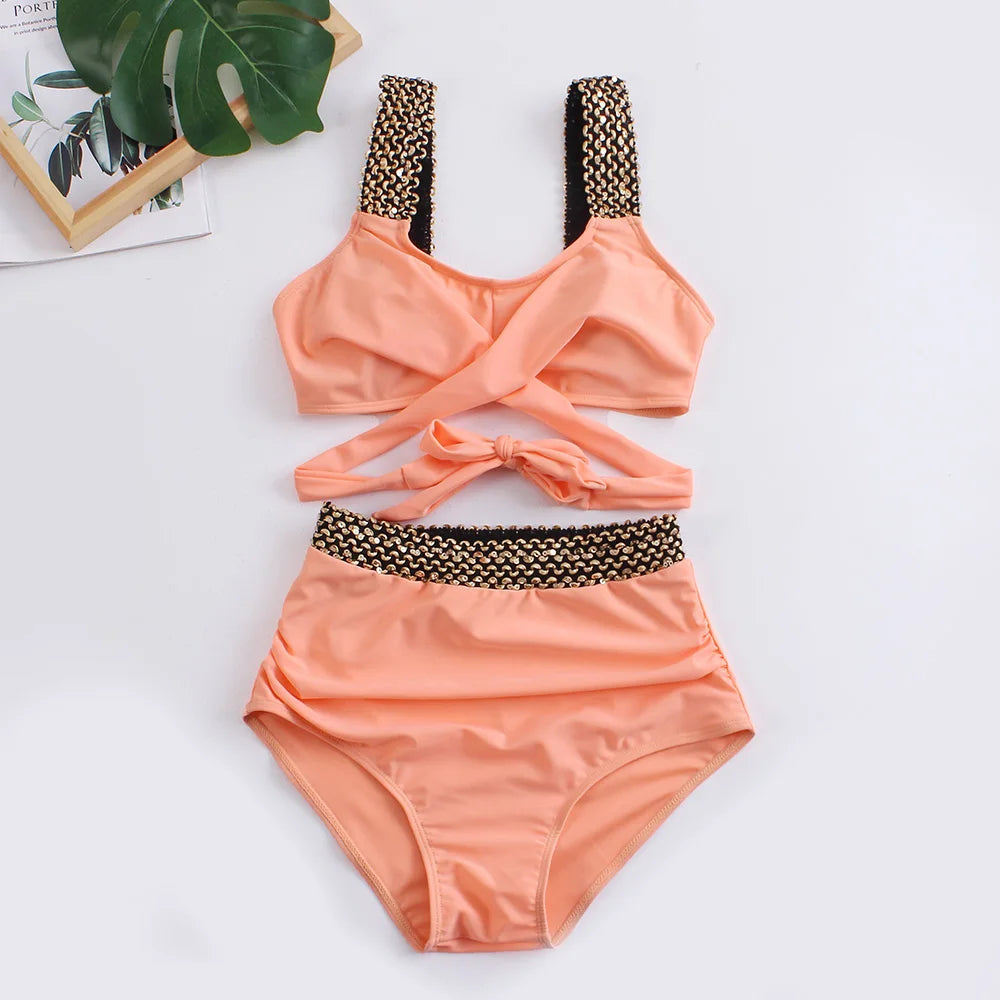 Cross High Waist Bikinis Women Black Swimwear Solid Swimsuit Female Beachwear Summer Bathers Bathing Suit Swimming