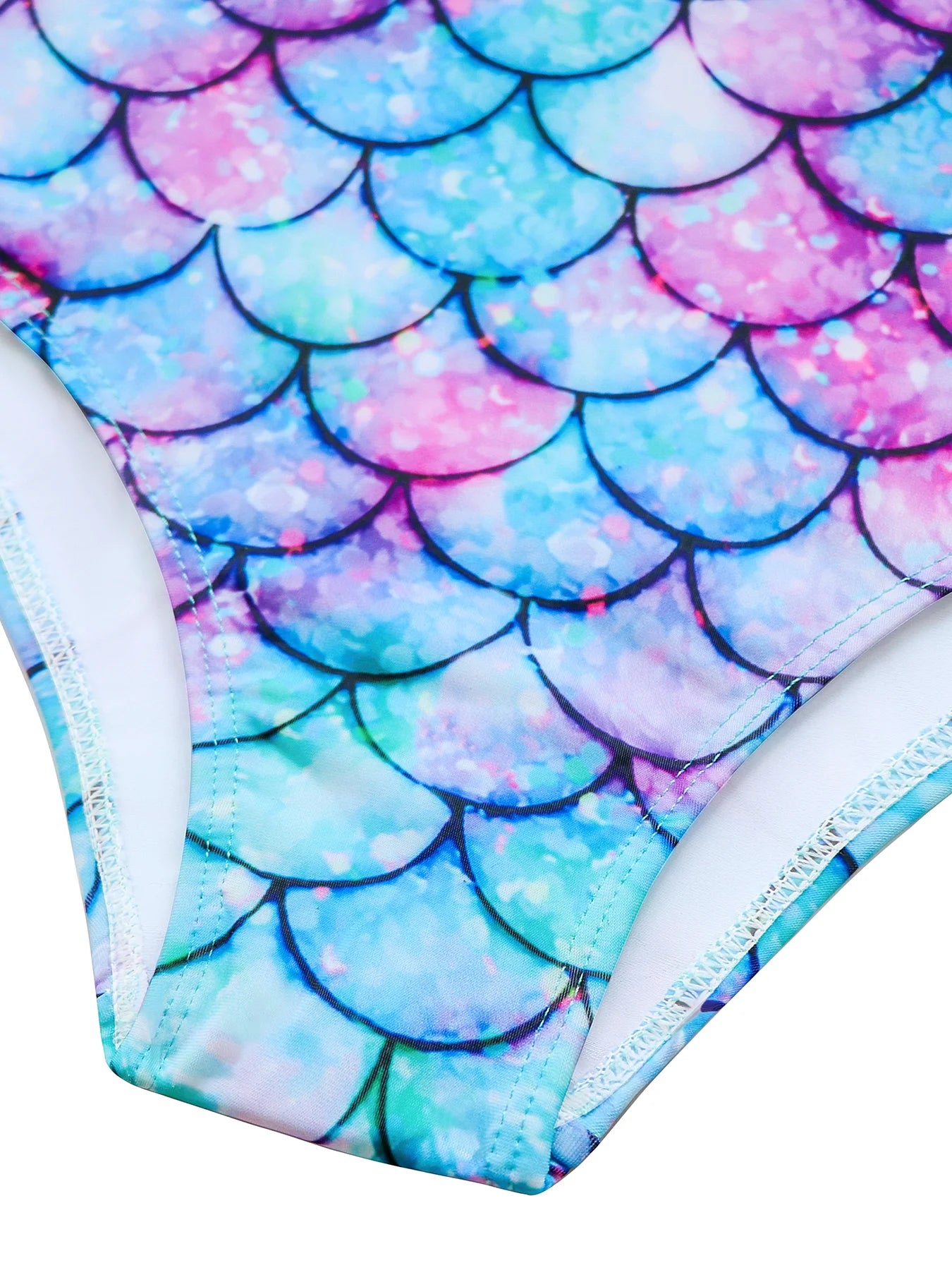 One-Piece Swimsuit Bikini Cut Ruffle Frill Swimwear Kids Girl Shimmering Scale Printed Thin strap Cross back Summer Swimming Suit