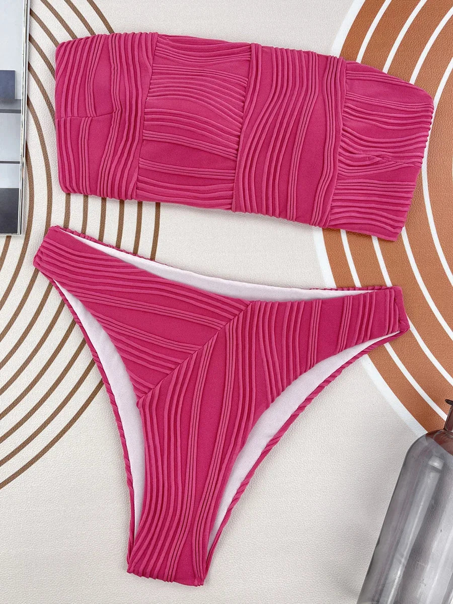 Strapless Wrinkled Bikini Women Swimwear Female Swimsuit Two-pieces Bikini set Bather Bathing Suit Swim Lady