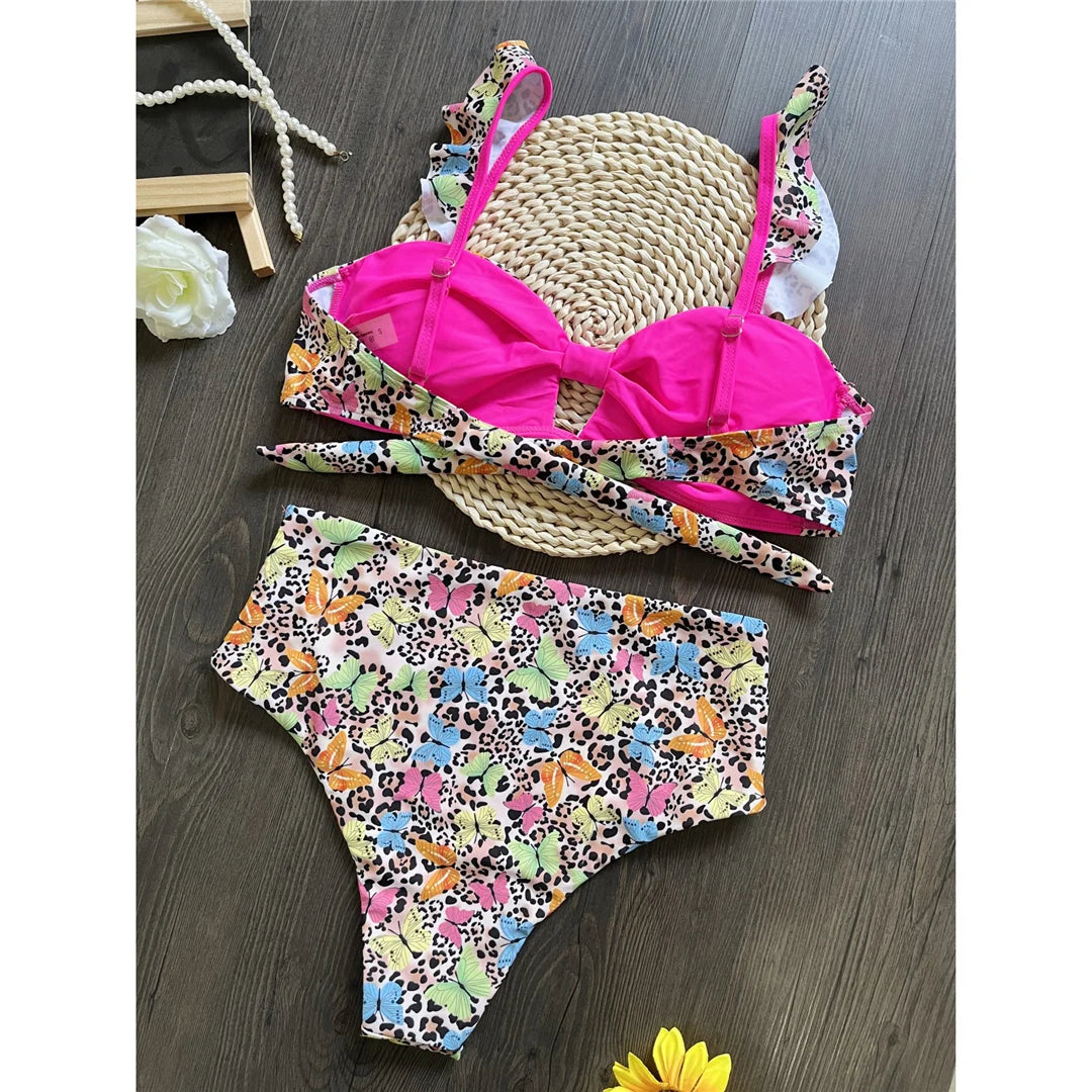 Butterfly Zebra Printed Female Swimsuit High Waist Bikini Women Swimwear Two-pieces Bikini set Bather Bathing Suit Swim