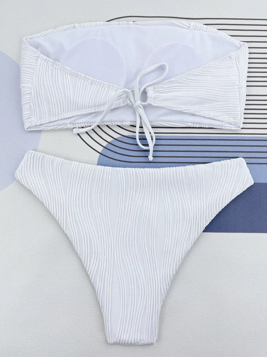 Strapless Wrinkled Bikini Women Swimwear Female Swimsuit Two-pieces Bikini set Bather Bathing Suit Swim Lady