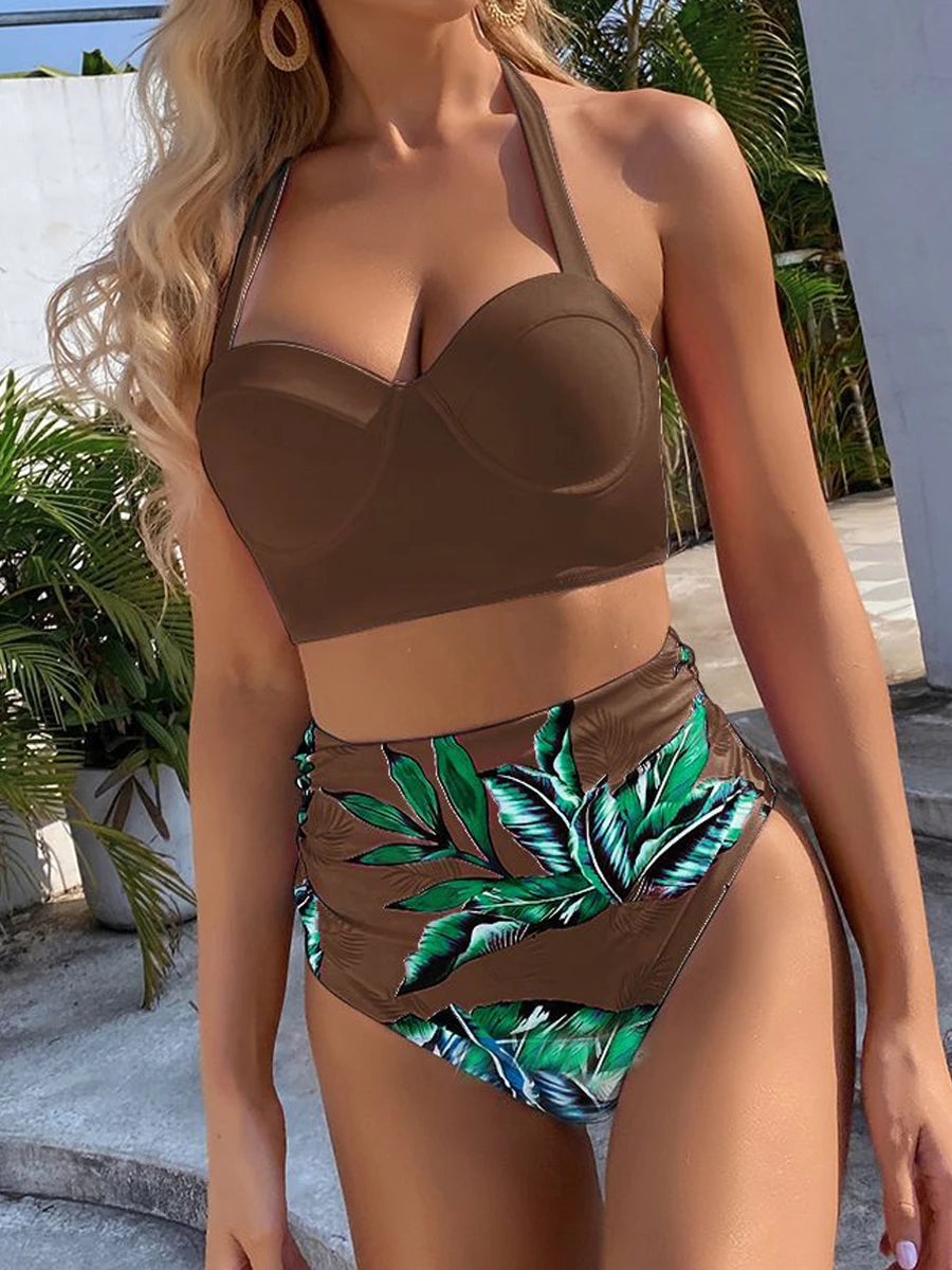 Push Up Swimsuit Women High Waist Bikini Set Butterfly Print Swimwear Female Padded Bathing Suit Swimming Beachwear Summer