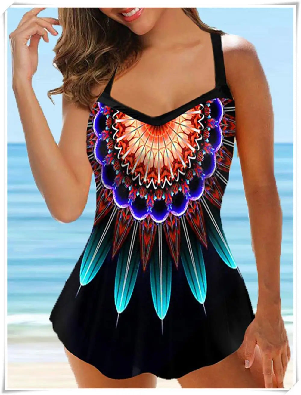Multi Color Printed Tankini Two Piece Swimsuit Women Push Up Swimwear Female Sports Bathing Suit Beachwear Swimming Summer