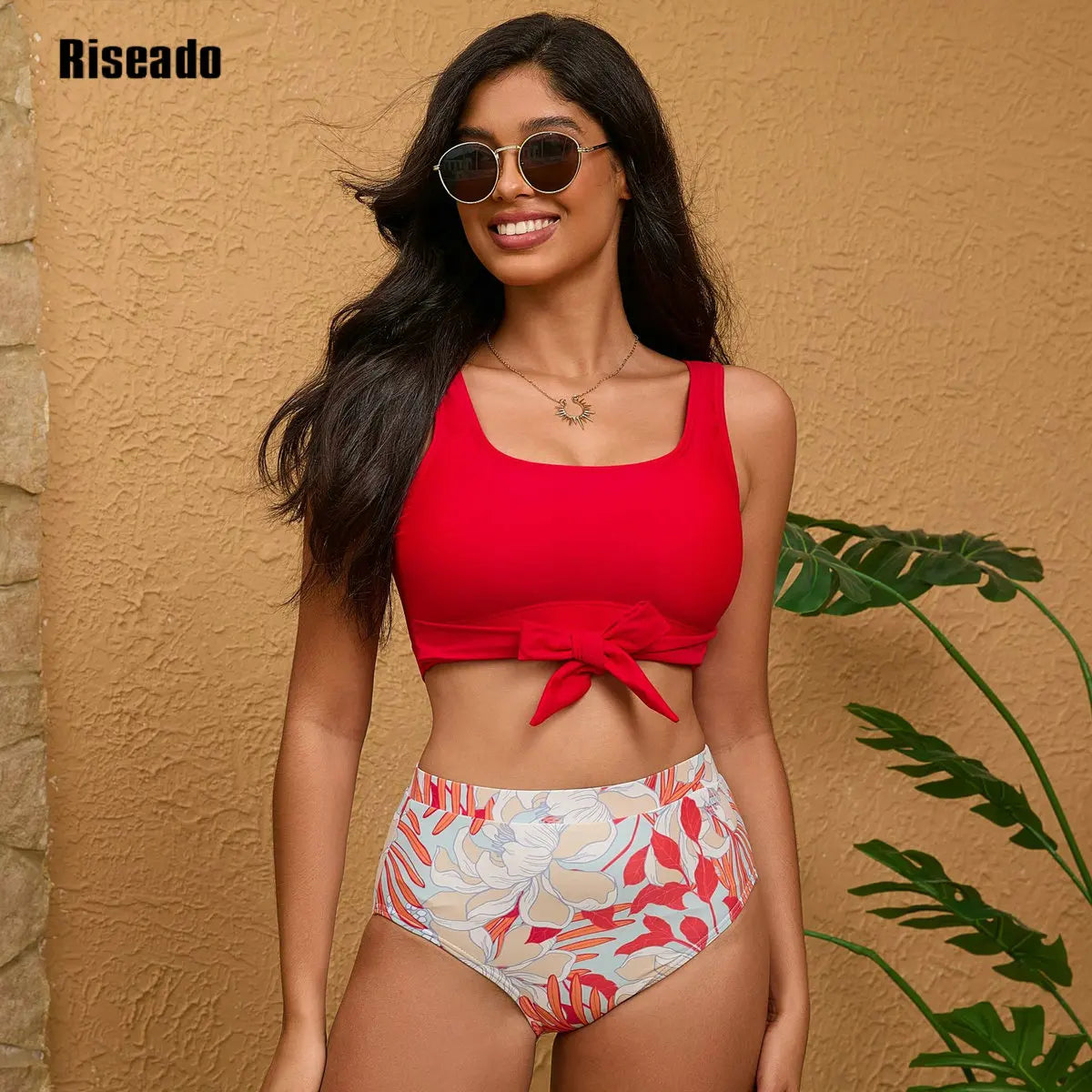 Elegant Women's Two-piece Swimsuit Push Up Fashion Stitch High Waist Bikini Set Separate Bathing Suit