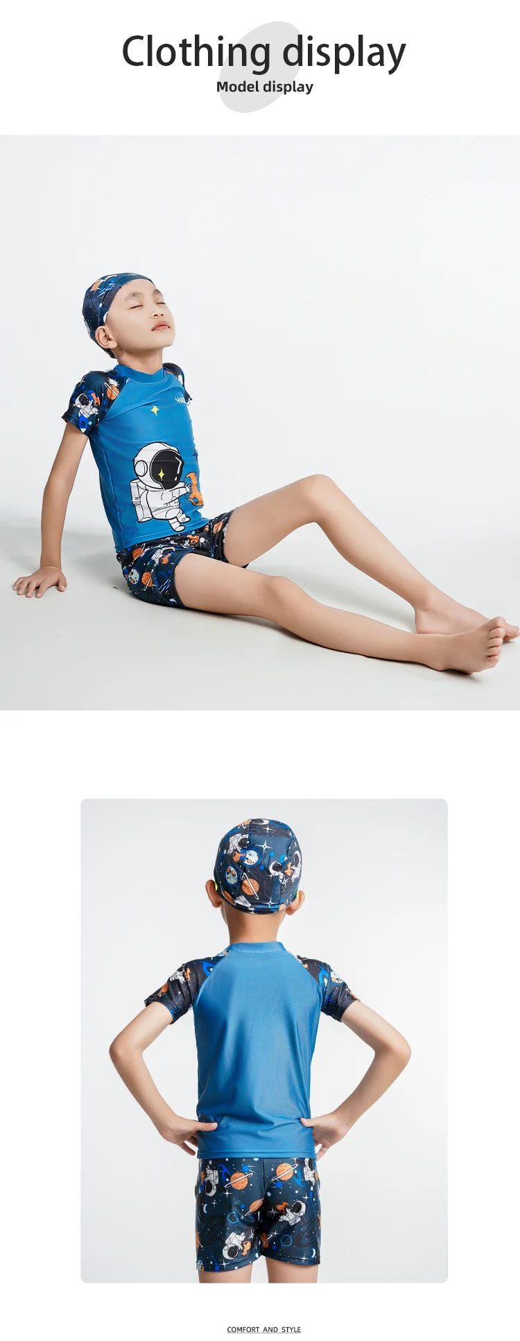 Children's Swimsuit Cartoon Pattern Children's Swimwear Boys Split Design Suitable Swimming Suit Beachwear with Hat