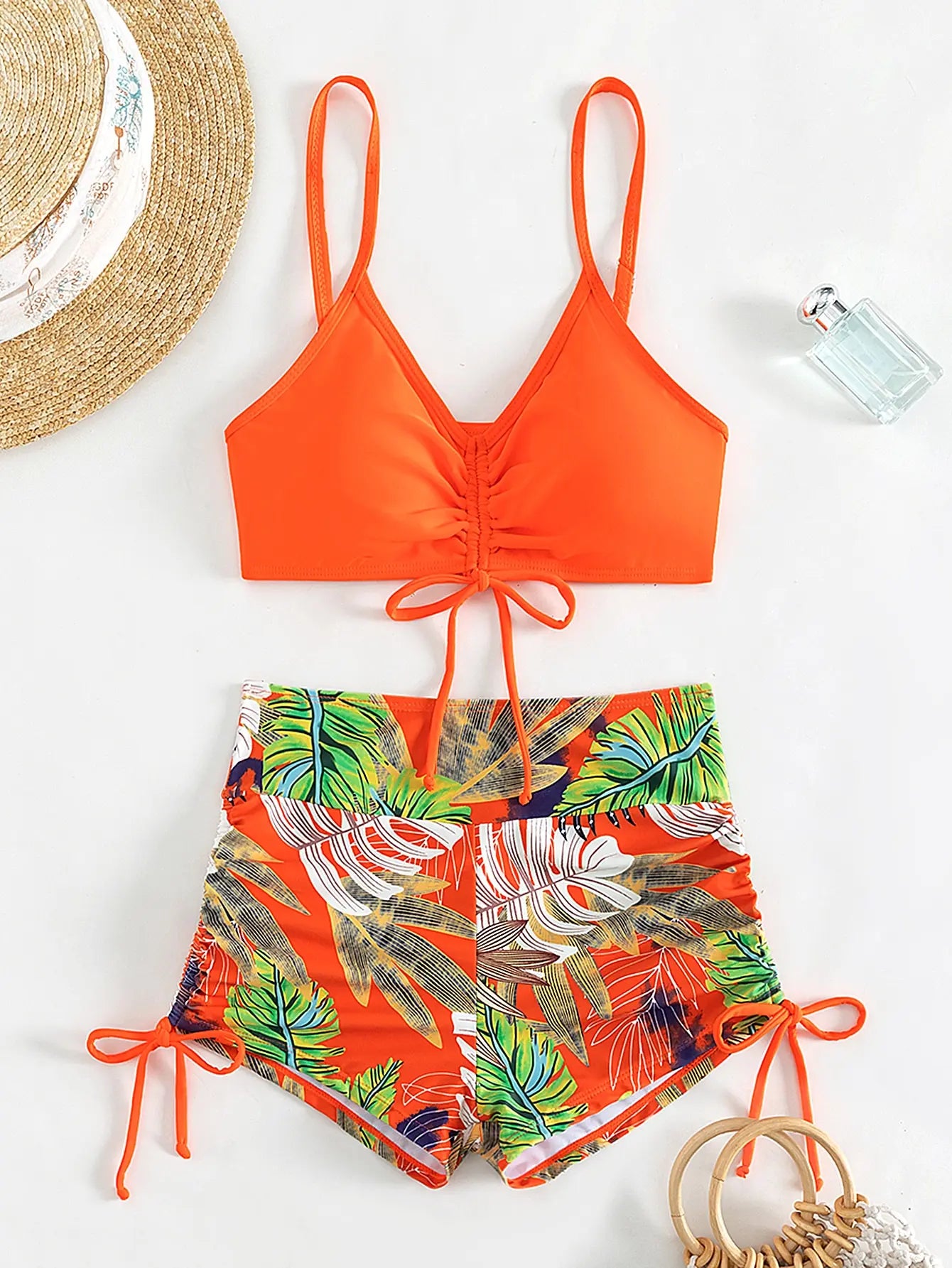 Drawstring Front Shorts Bikinis High Waist Swimsuit Women Swimwear Female Bathers Bathing Swimming Swim Suit Beachwear