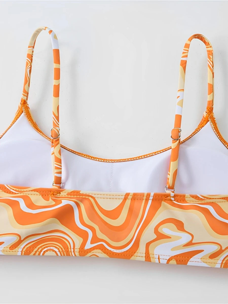 Print Three Piece Bikini High Waist Shorts Swimsuit Women Swimwear Female Bather Bathing Swimming Swim Suit Beachwear