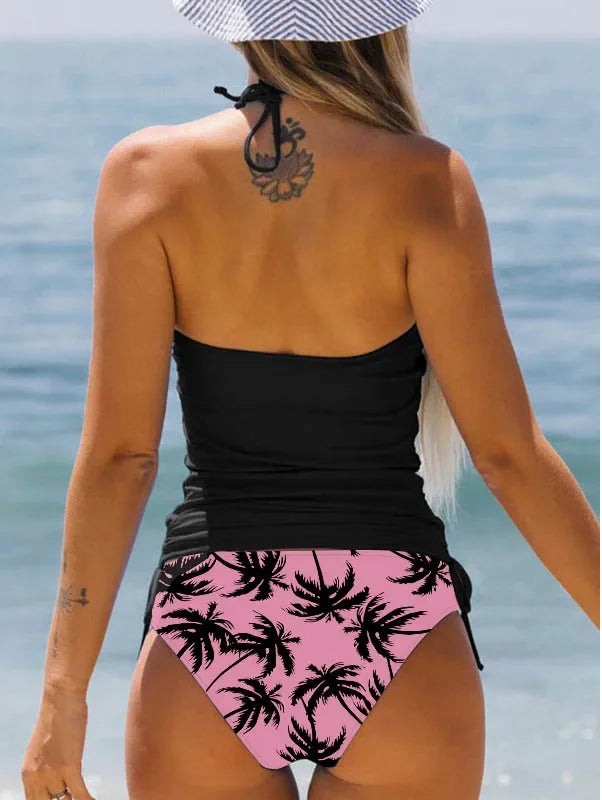 Summer Fashion Casual Vacation Swimsuit Women's Seaside Sunset Dusk Printed Bikini Two Piece Set S-6XL