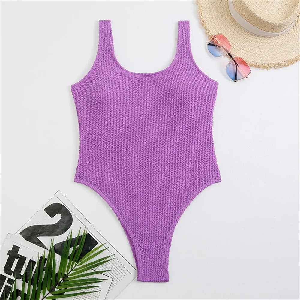 Fluorescent Crinkle Cloth Swimsuit for Women, Special Fabric Bikini, Candy Color, European and American