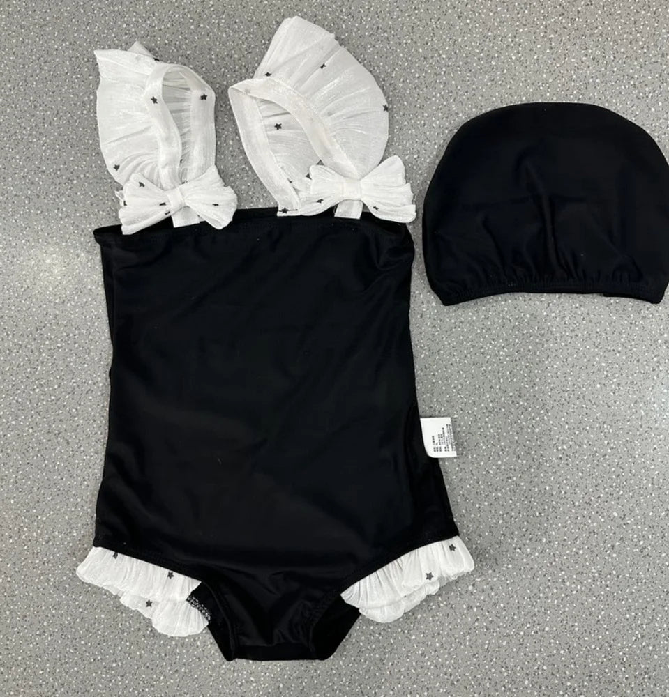 Korean Style Summer Black Kids Girls Fashion Swimsuit Baby Children's Swimwear Bathing Suits Beach Swimming Clothing