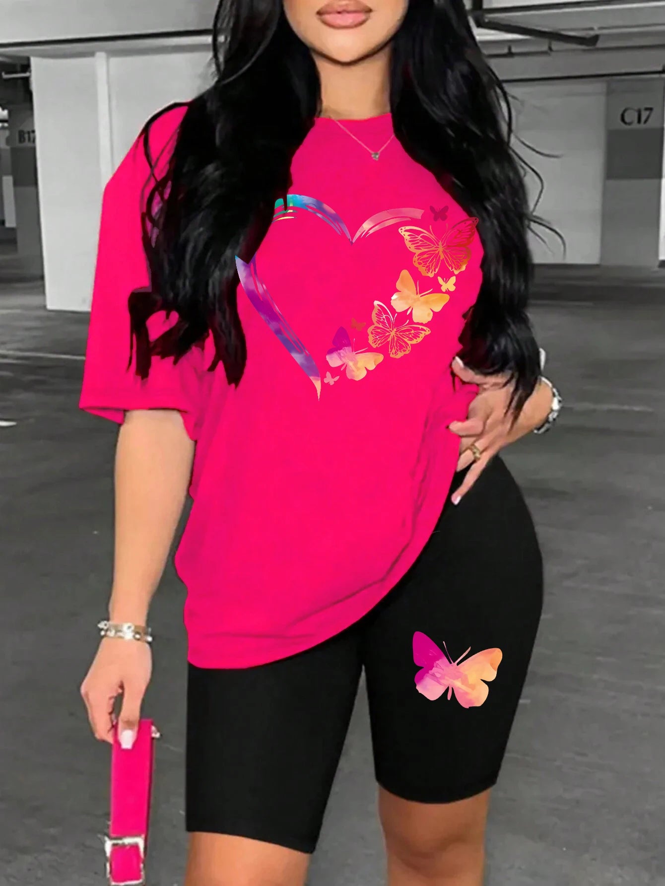 The Love Strung Together By Butterflies Printing Women T Shirts Two Piece Set Fashion Short Sets Comfortable Basic Shirt Shorts