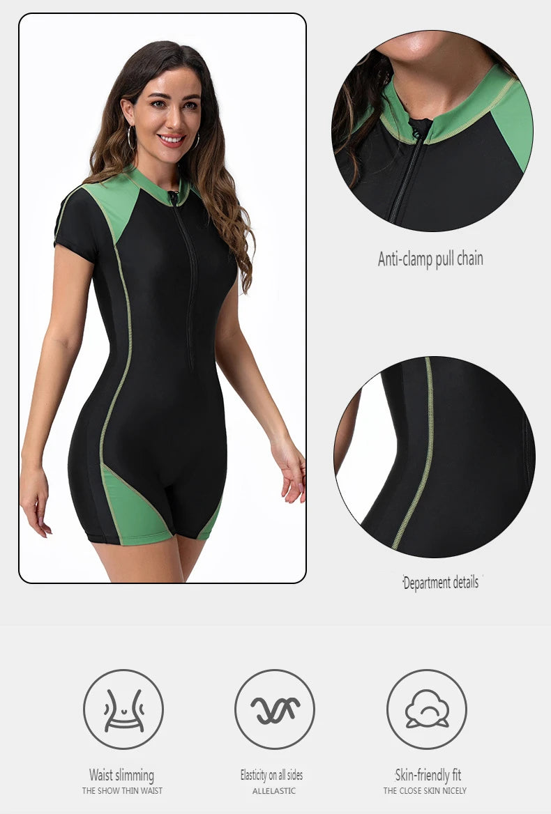 Zippper One Piece Swimsuits Women Print Party Surfing Beachwear Female Summer Long Sleeve Bodysuit Swimwear