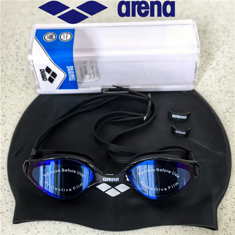 ARENA professional waterproof and anti fog high-definition adult swimming goggles silicone swim cap